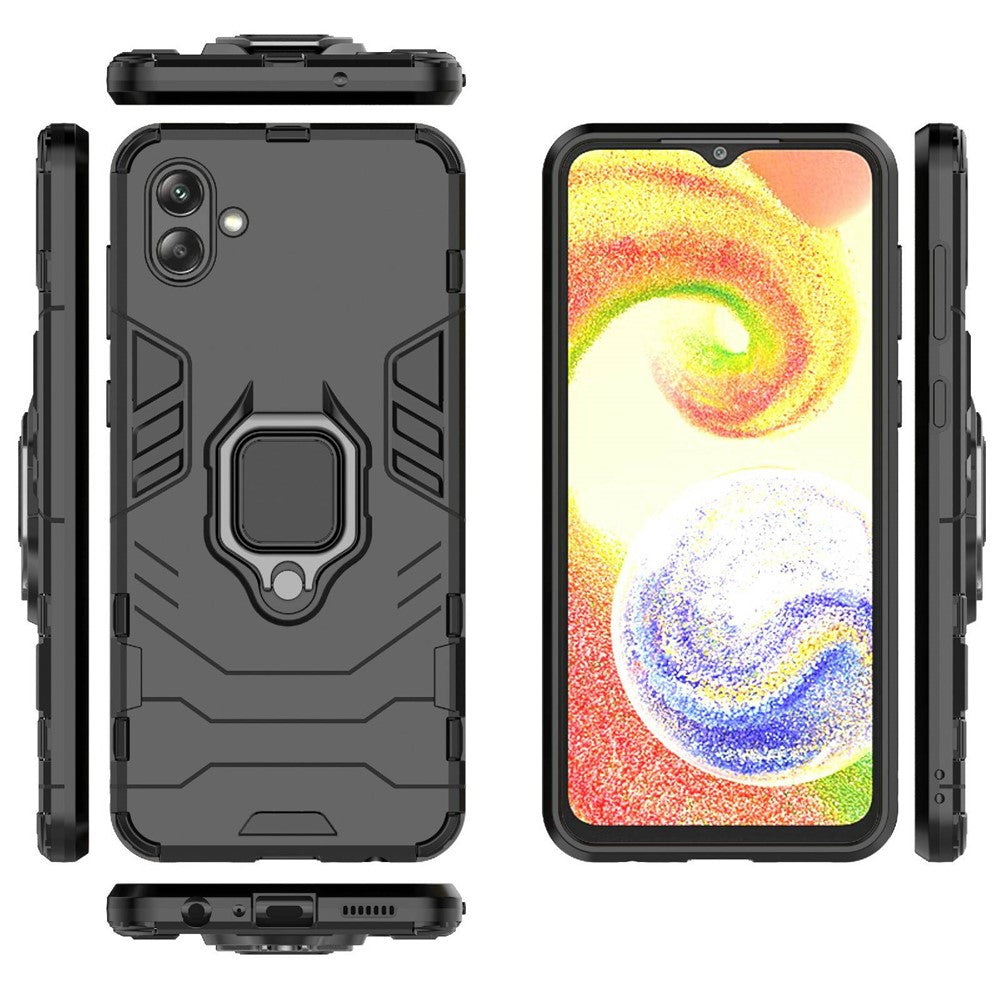 For Samsung Galaxy A04 4G (164.4 x 76.3 x 9.1 mm) Ring Holder Kickstand PC + TPU Case Anti-fall Phone Cover Protector