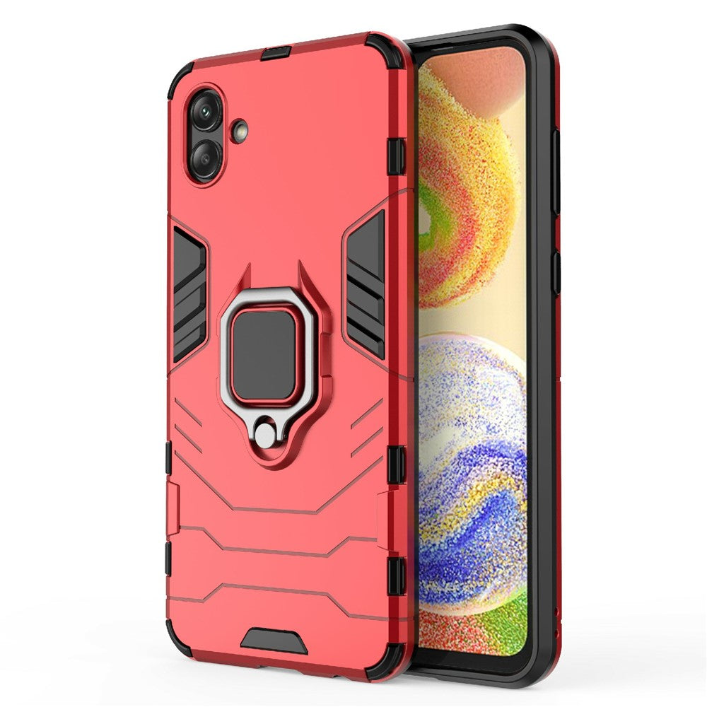 For Samsung Galaxy A04 4G (164.4 x 76.3 x 9.1 mm) Ring Holder Kickstand PC + TPU Case Anti-fall Phone Cover Protector