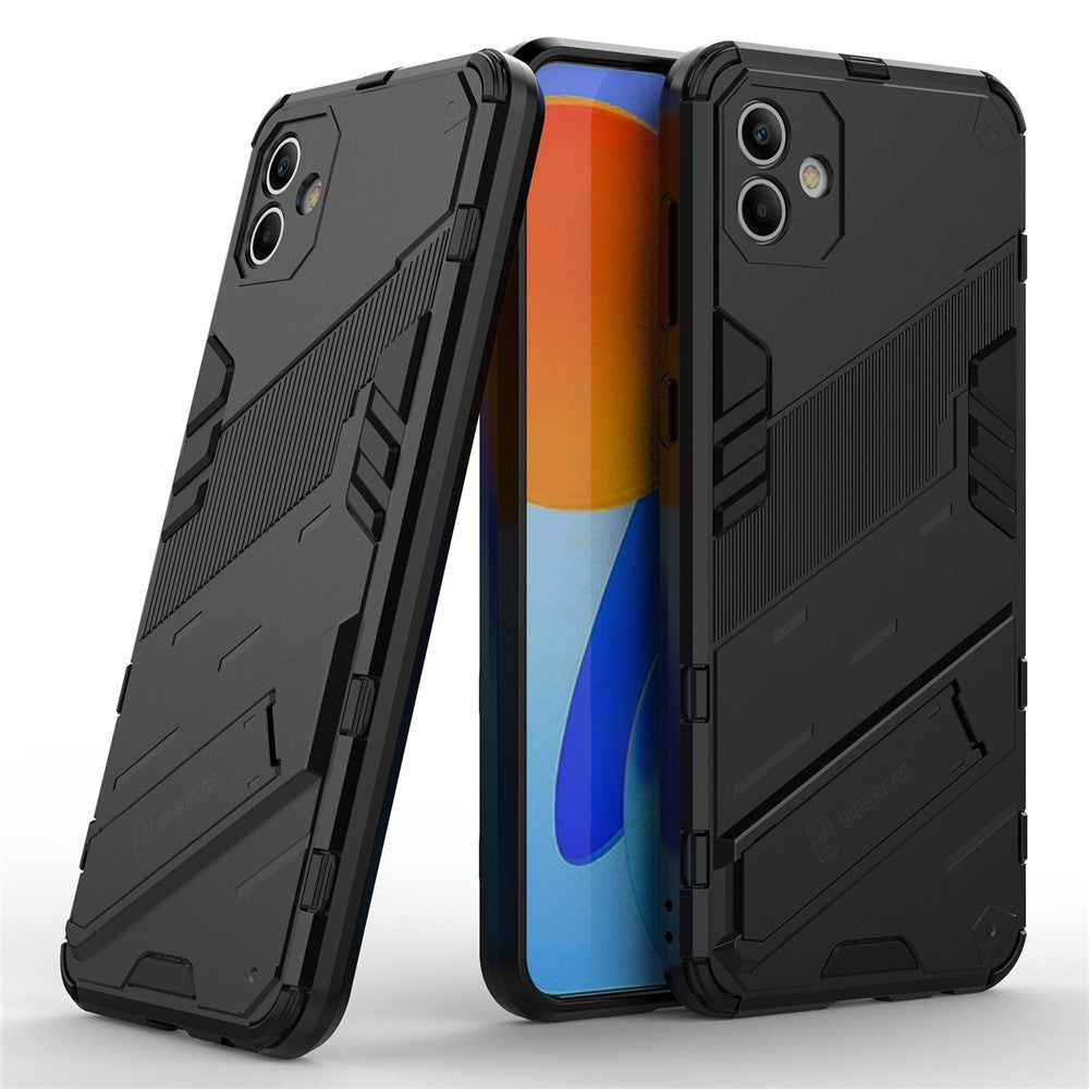 Til Samsung Galaxy A04 4G (164,4 x 76,3 x 9,1 mm) hårdt PC + blødt TPU cover med støttefod og ridsefast telefoncover