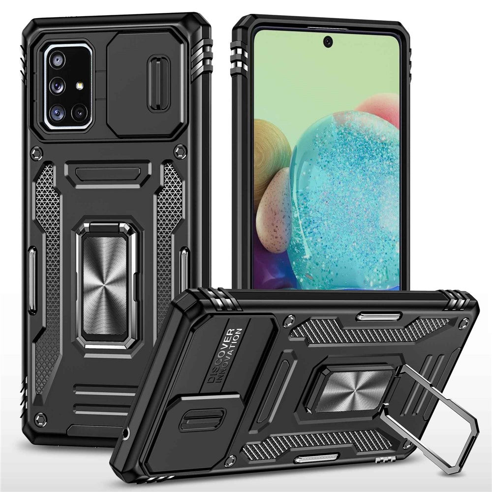 Armor-serie til Samsung Galaxy A71 5G SM-A716 Stativtelefoncover PC + TPU Stødresistent Beskyttende Telefonbeskytter med Skydbart Kameracover