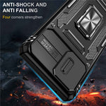 Armor-serie til Samsung Galaxy A71 5G SM-A716 Stativtelefoncover PC + TPU Stødresistent Beskyttende Telefonbeskytter med Skydbart Kameracover