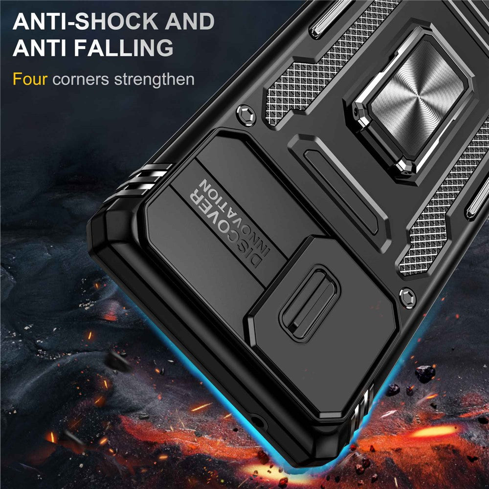Armor-serie til Samsung Galaxy A71 5G SM-A716 Stativtelefoncover PC + TPU Stødresistent Beskyttende Telefonbeskytter med Skydbart Kameracover