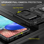 Armor-serie til Samsung Galaxy A71 5G SM-A716 Stativtelefoncover PC + TPU Stødresistent Beskyttende Telefonbeskytter med Skydbart Kameracover