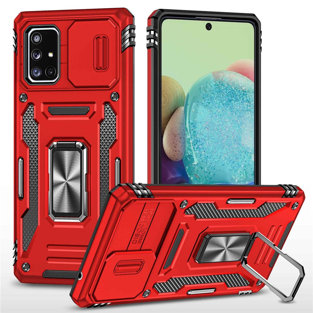 Armor-serie til Samsung Galaxy A71 5G SM-A716 Stativtelefoncover PC + TPU Stødresistent Beskyttende Telefonbeskytter med Skydbart Kameracover