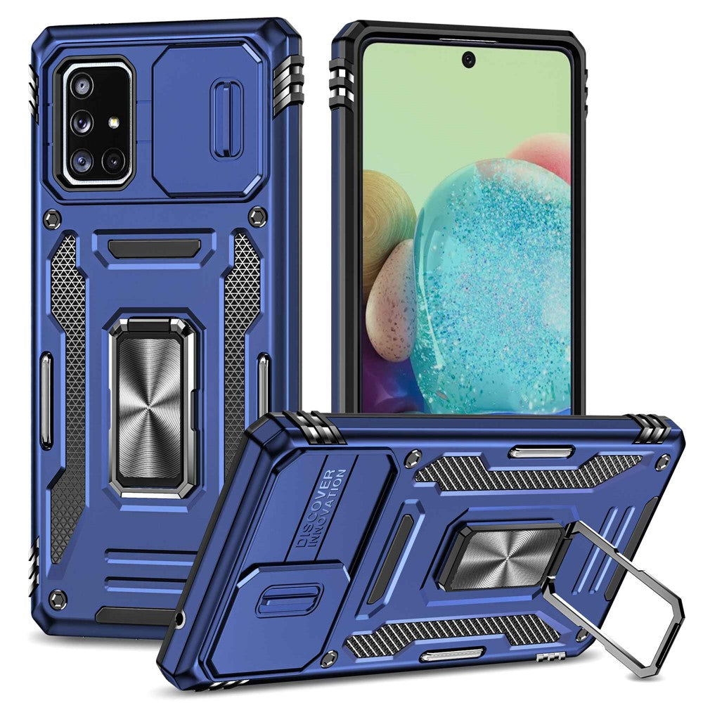 Armor-serie til Samsung Galaxy A71 5G SM-A716 Stativtelefoncover PC + TPU Stødresistent Beskyttende Telefonbeskytter med Skydbart Kameracover