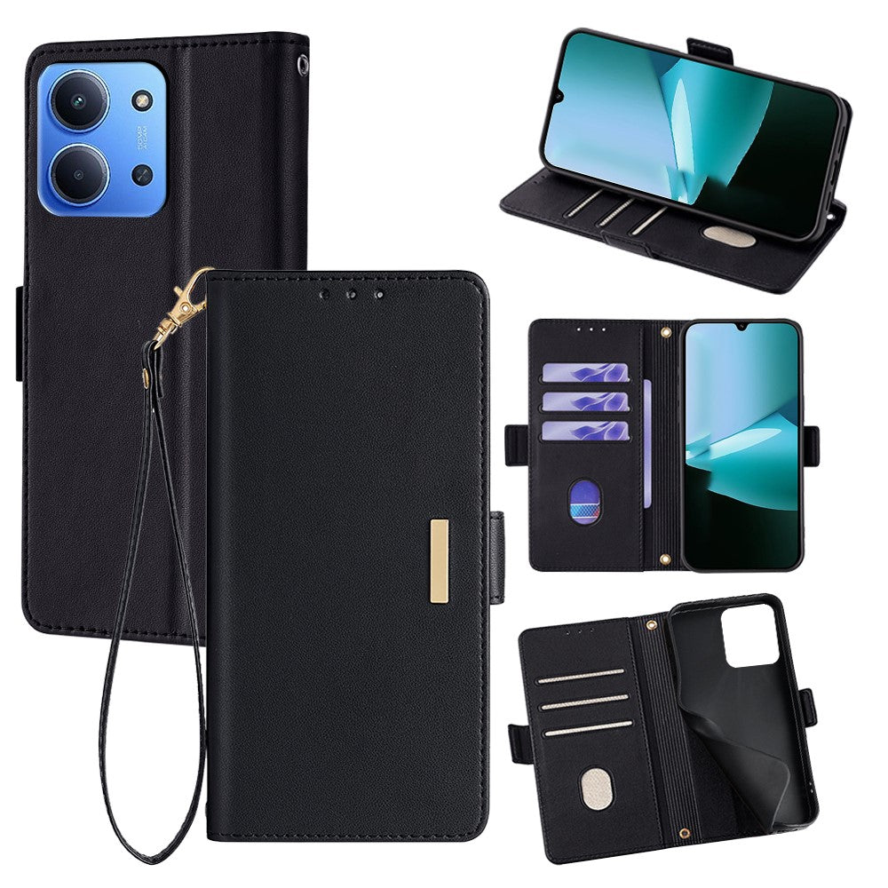 Wallet Case for Xiaomi Redmi 15C 4G (EU) (173mm) / 15C 5G (EU) (173mm) / Poco C85 4G (173mm) RFID Blocking Wallet PU Leather Phone Cover with Wrist Strap