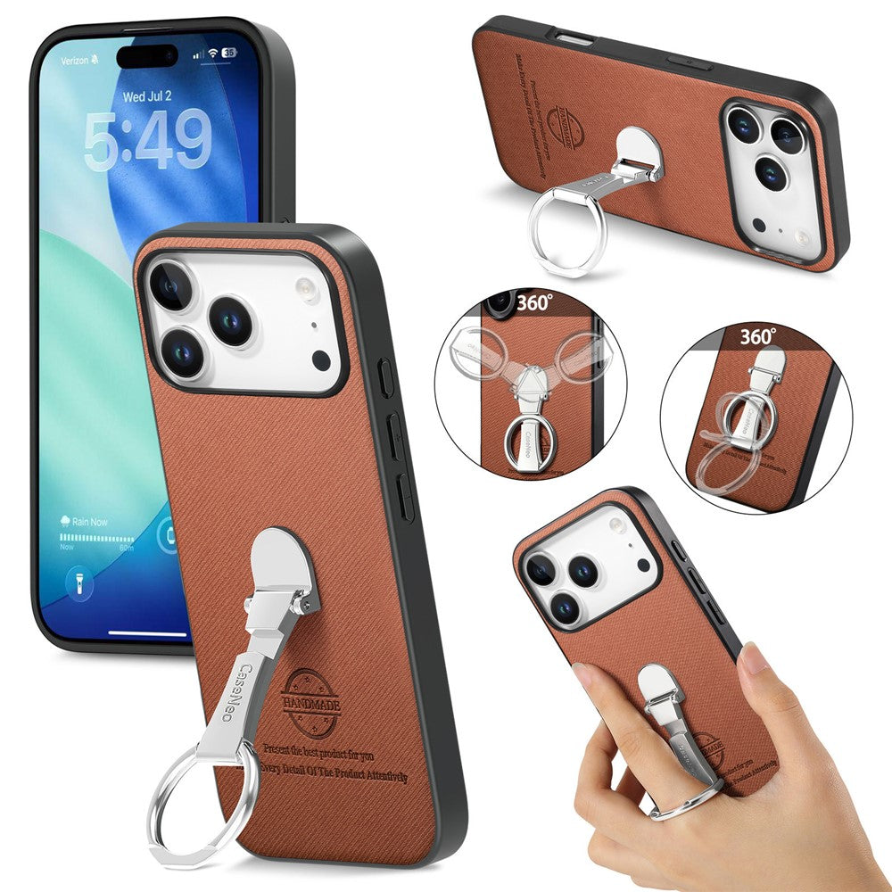 CASENEO BW-12 For iPhone 17 Pro Max Case Folding Kickstand Twill Texture Leather Back Cover