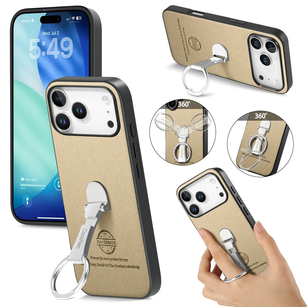 CASENEO BW-12 til iPhone 17 Pro Max cover med foldefunktion, twill-tekstur og bagside i læder