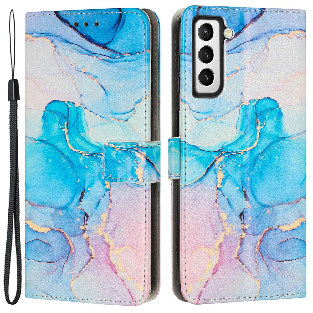Marble Pattern Printing Phone Cover For Samsung Galaxy S23, PU Leather Foldable Stand Flip Wallet Case with Strap