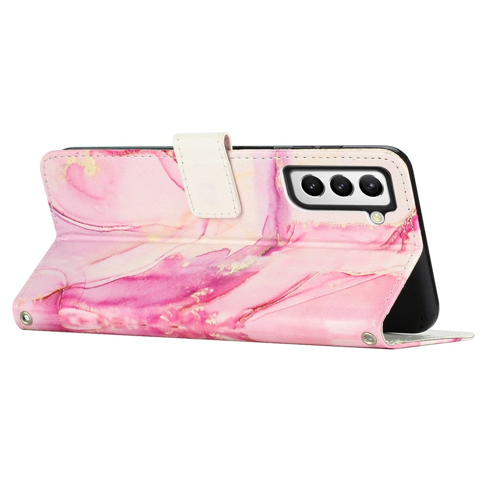 Marble Pattern Printing Phone Cover For Samsung Galaxy S23, PU Leather Foldable Stand Flip Wallet Case with Strap
