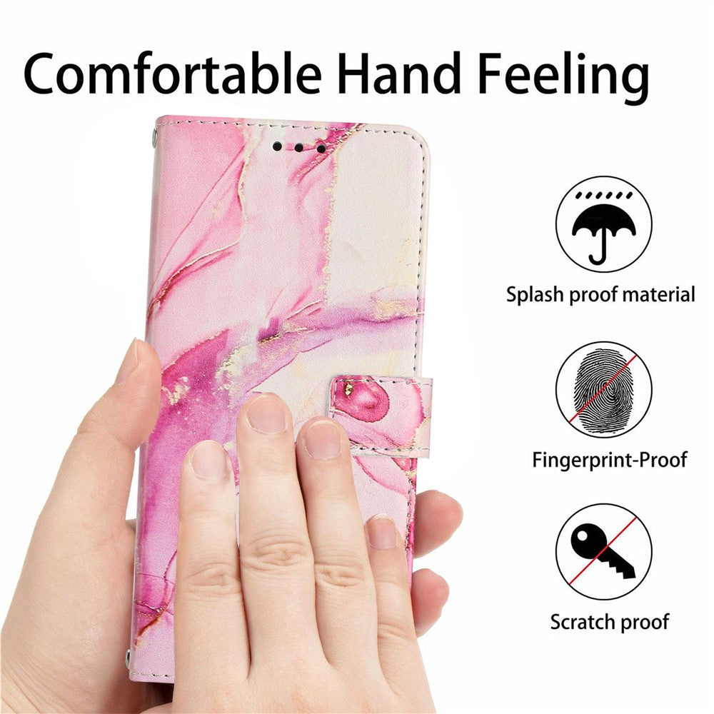 Marble Pattern Printing Phone Cover For Samsung Galaxy S23, PU Leather Foldable Stand Flip Wallet Case with Strap