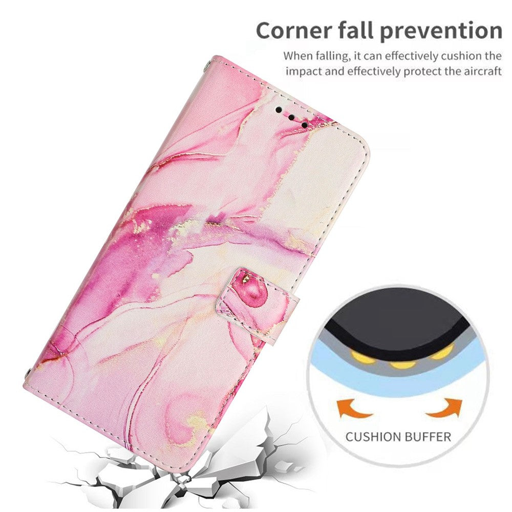 Marble Pattern Printing Phone Cover For Samsung Galaxy S23, PU Leather Foldable Stand Flip Wallet Case with Strap