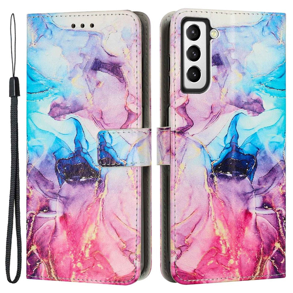 Marble Pattern Printing Phone Cover For Samsung Galaxy S23, PU Leather Foldable Stand Flip Wallet Case with Strap