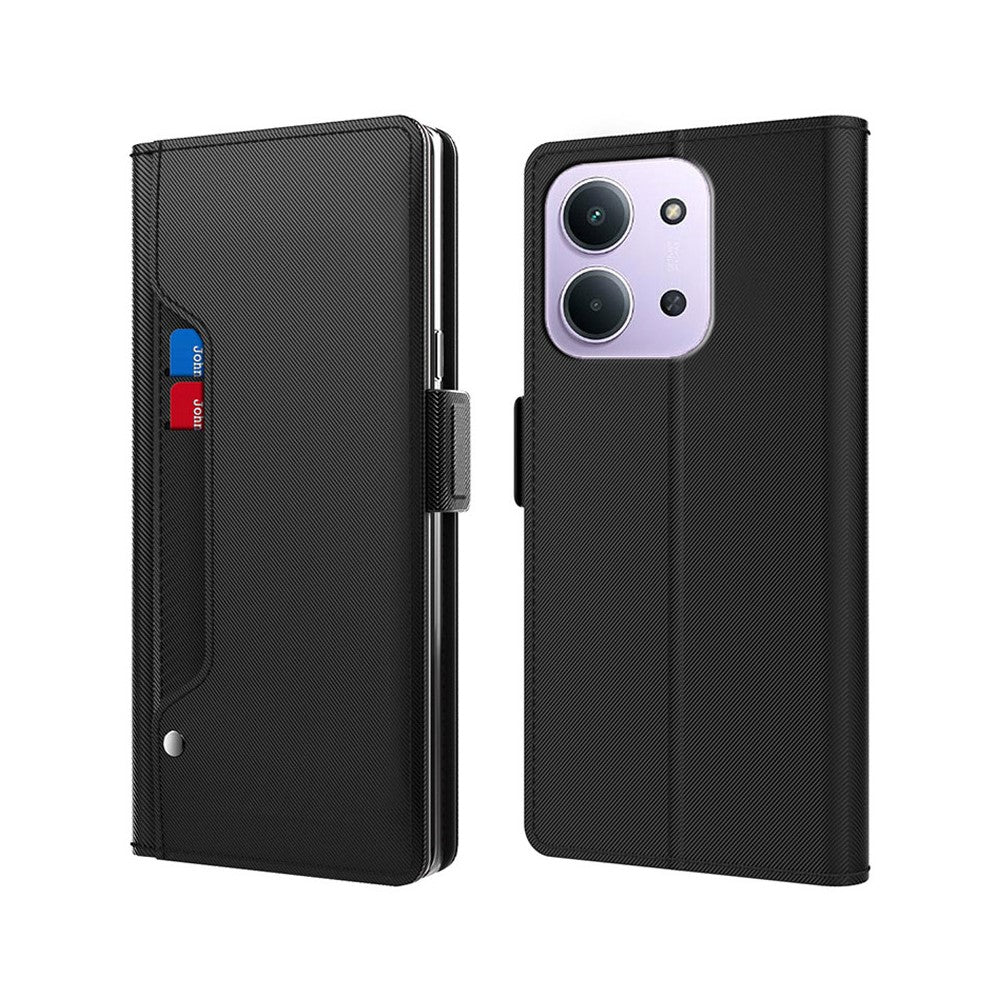 Telefonetui til Xiaomi Redmi 15C 4G (EU) (173mm) / 15C 5G (EU) (173mm) / Poco C85 4G (173mm), PU-lædercover med stativ, kortholder og spejl