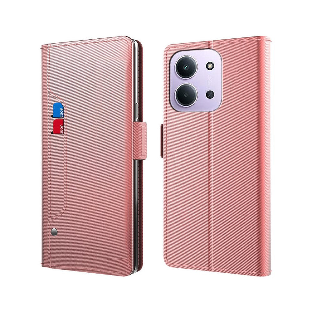 For Xiaomi Redmi 15C 4G (Global) (171mm) / Poco C85 4G (171mm) Case Stand PU Leather Phone Cover Card Holder Mirror