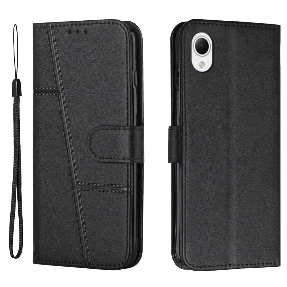 For Samsung Galaxy A23e / A23s Stitching PU Leather Stand Case Shockproof Wallet Inner TPU Phone Cover with Strap