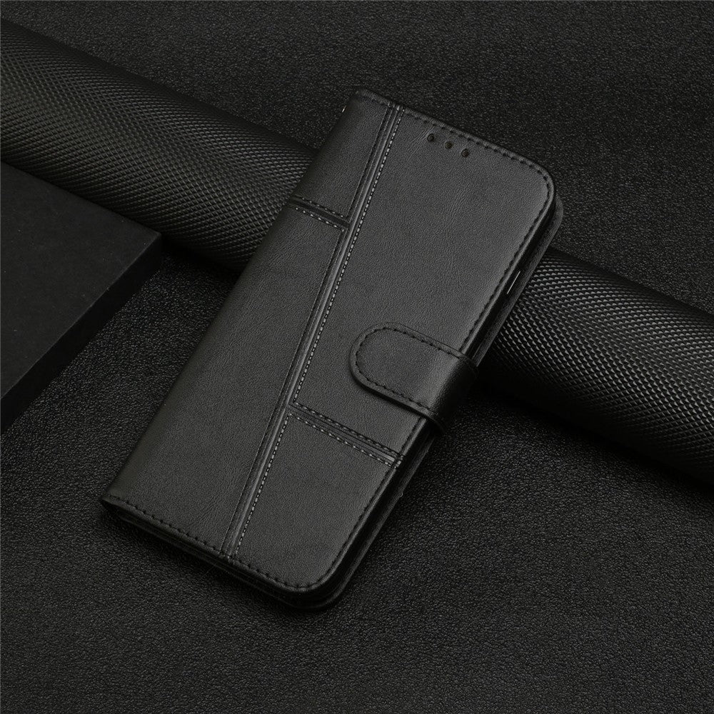 For Samsung Galaxy A23e / A23s Stitching PU Leather Stand Case Shockproof Wallet Inner TPU Phone Cover with Strap
