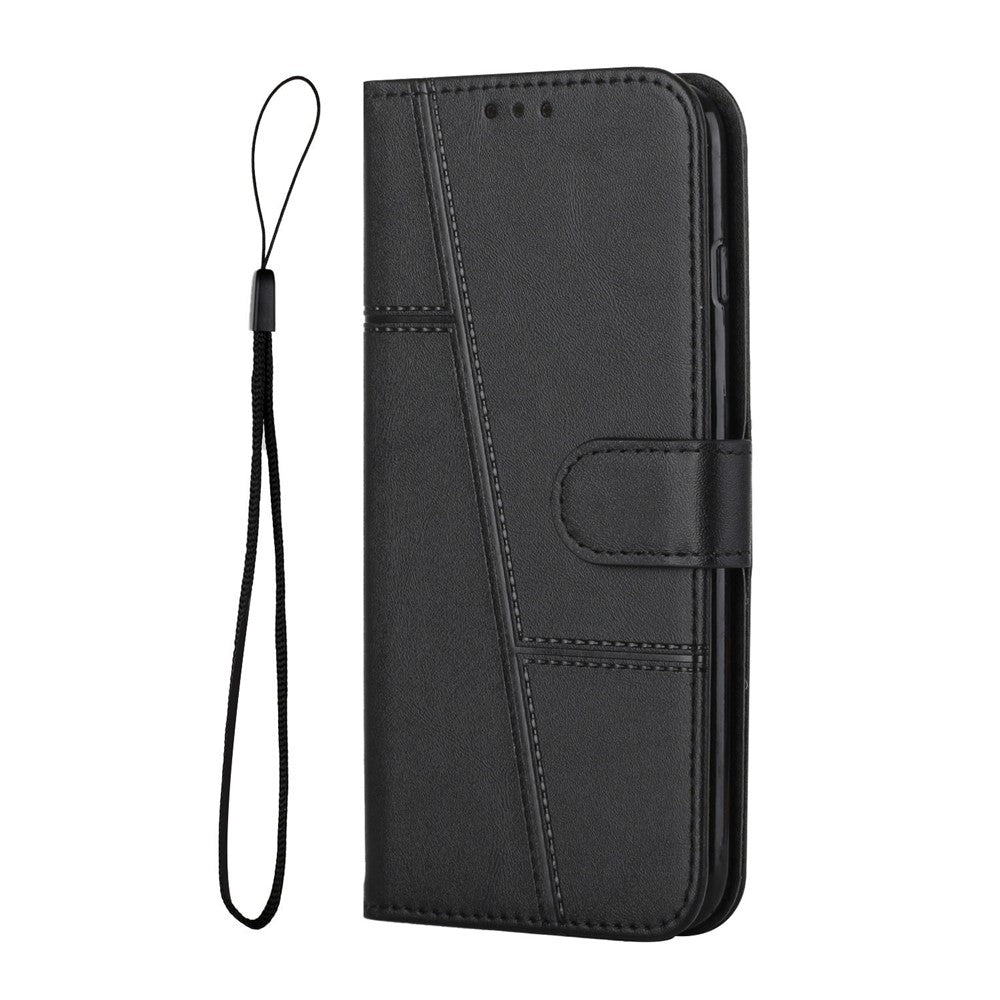 For Samsung Galaxy A23e / A23s Stitching PU Leather Stand Case Shockproof Wallet Inner TPU Phone Cover with Strap