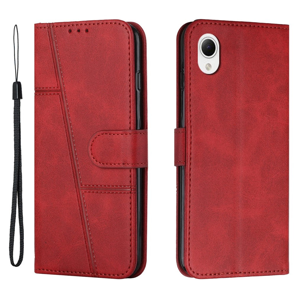 For Samsung Galaxy A23e / A23s Stitching PU Leather Stand Case Shockproof Wallet Inner TPU Phone Cover with Strap