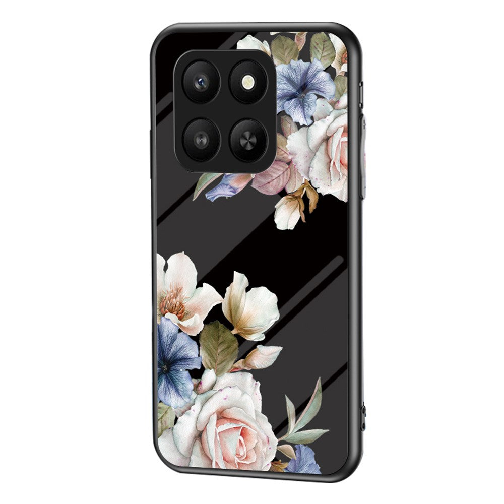 For Honor 400 Smart 5G / X7d 4G Case Floral Pattern TPU + Tempered Glass Protective Phone Cover