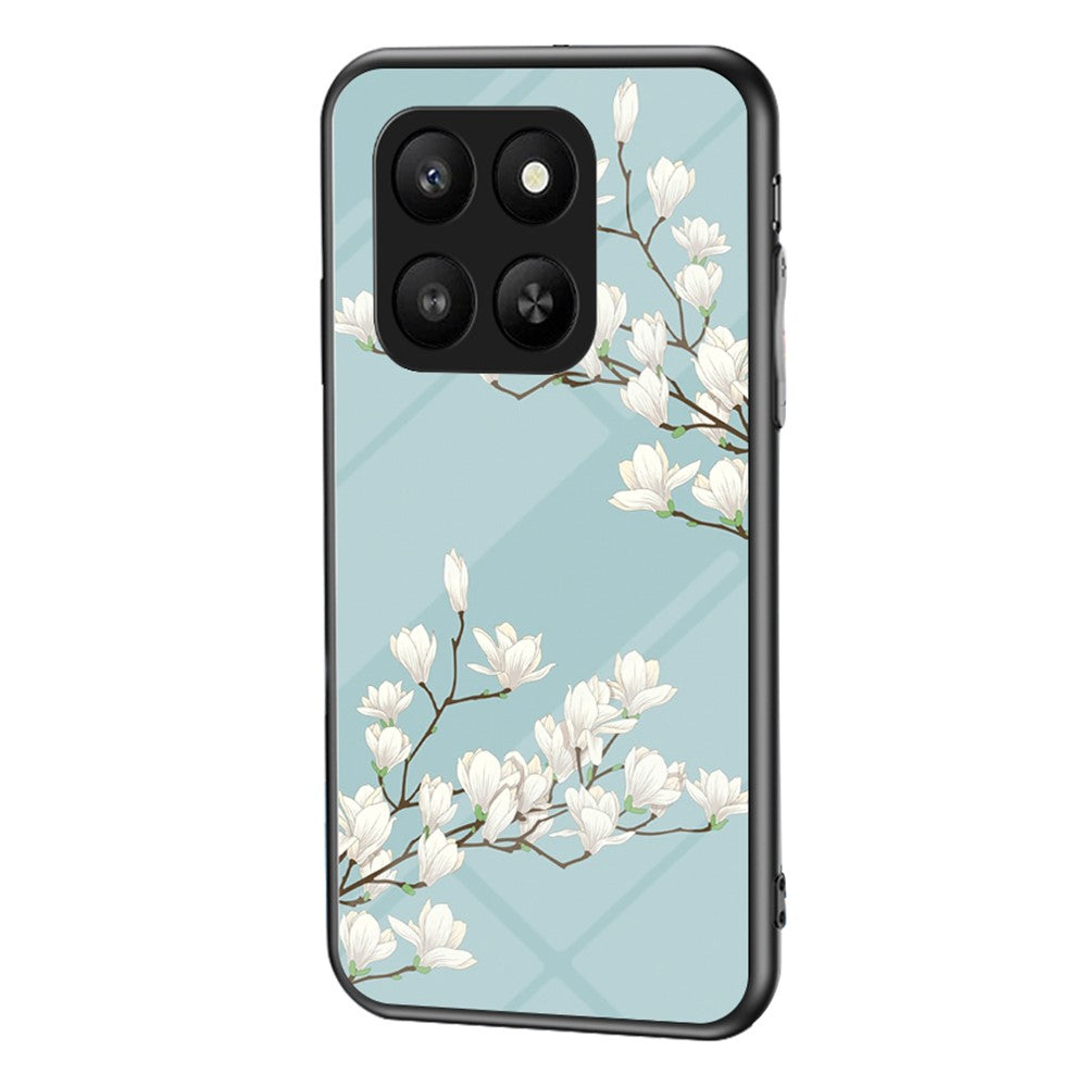 For Honor 400 Smart 5G / X7d 4G Case Floral Pattern TPU + Tempered Glass Protective Phone Cover
