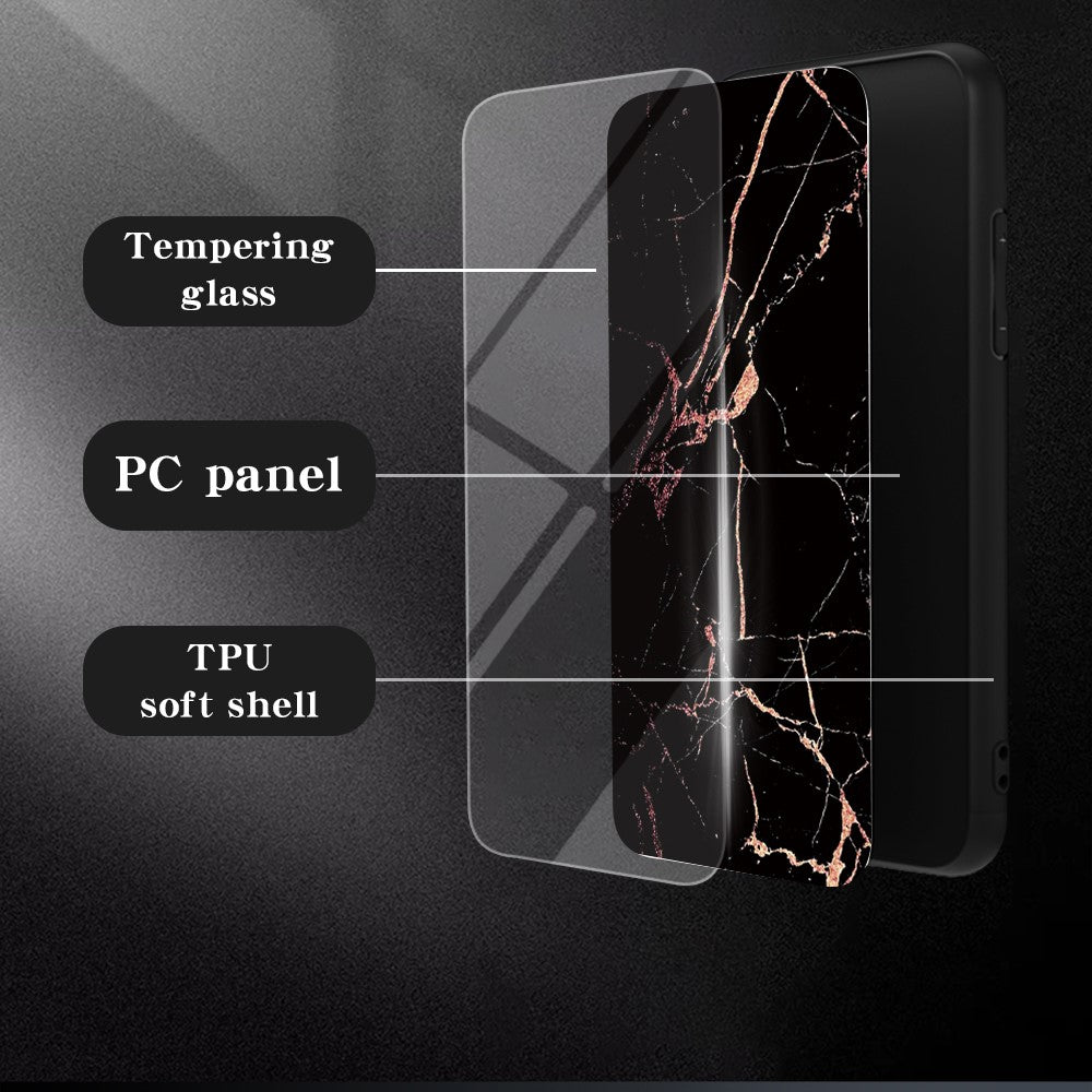 Case for Honor 400 Smart 5G / 400 Smart 4G / X7d 4G Marble Pattern Tempered Glass+PC+TPU Protective Phone Cover