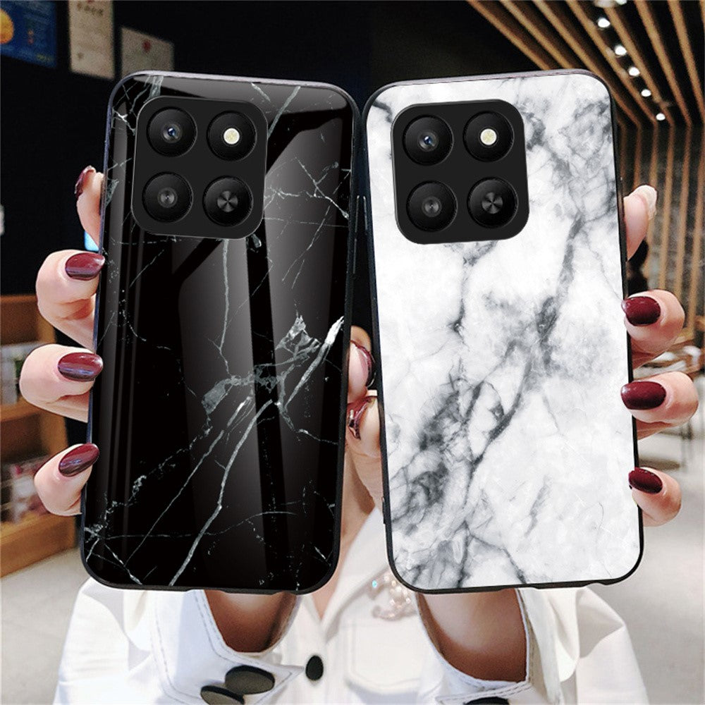Case for Honor 400 Smart 5G / 400 Smart 4G / X7d 4G Marble Pattern Tempered Glass+PC+TPU Protective Phone Cover