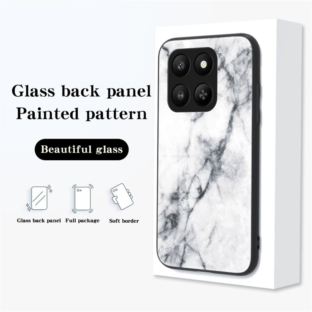 Case for Honor 400 Smart 5G / 400 Smart 4G / X7d 4G Marble Pattern Tempered Glass+PC+TPU Protective Phone Cover