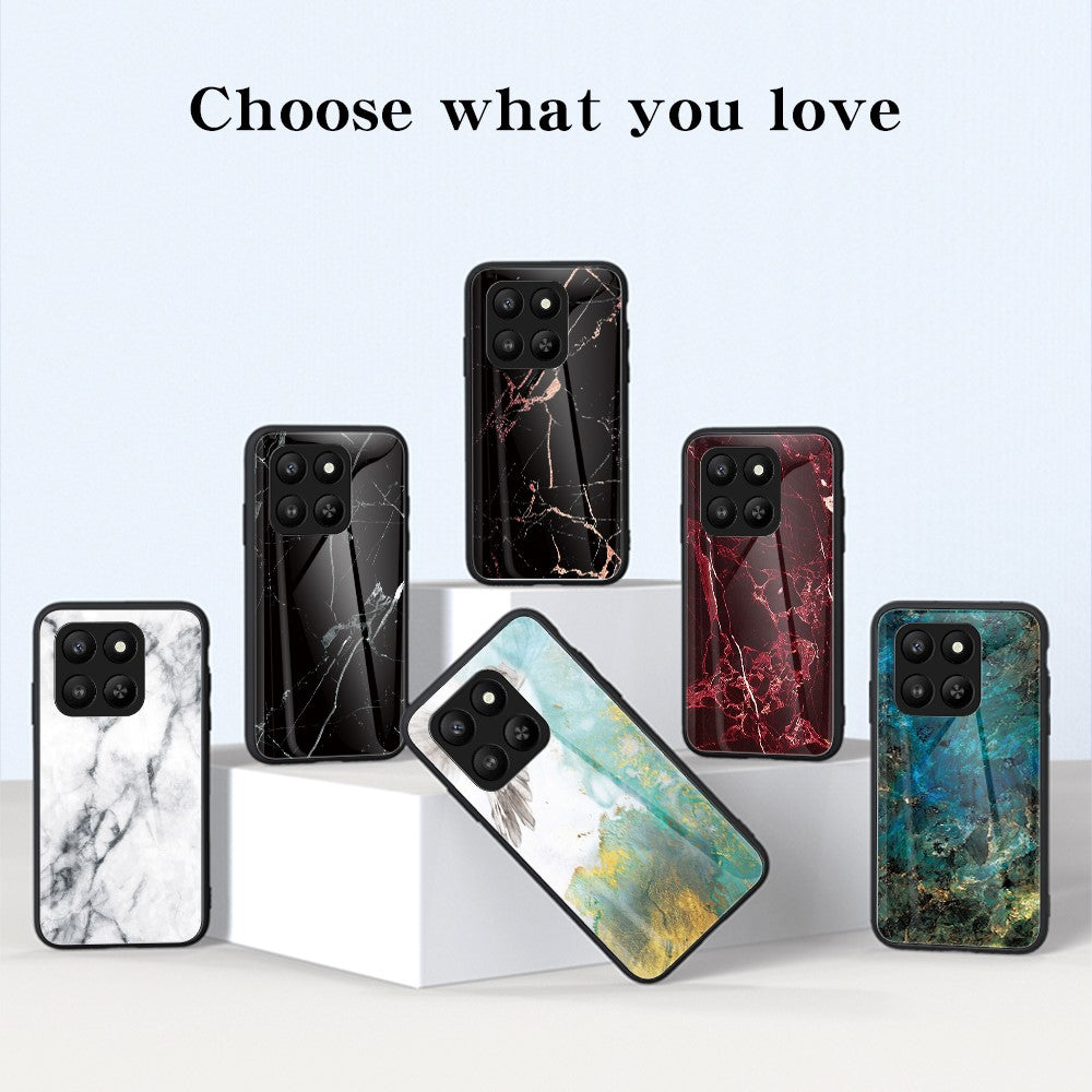 Case for Honor 400 Smart 5G / 400 Smart 4G / X7d 4G Marble Pattern Tempered Glass+PC+TPU Protective Phone Cover