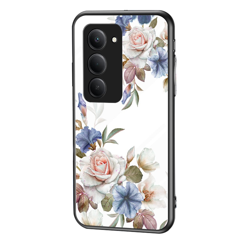 For Xiaomi Redmi 15 4G (EU) (171mm) Case Floral Pattern TPU + Tempered Glass Protective Phone Cover