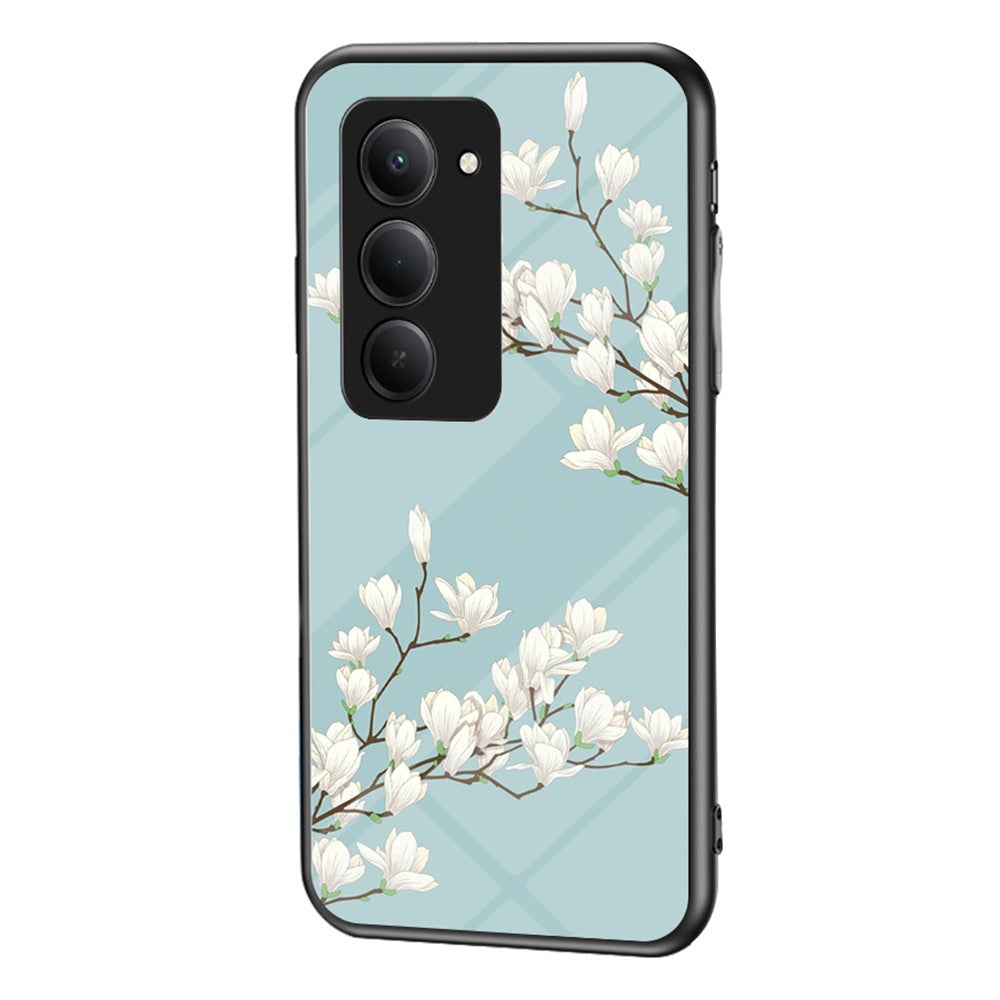 For Xiaomi Redmi 15 4G (EU) (171mm) Case Floral Pattern TPU + Tempered Glass Protective Phone Cover
