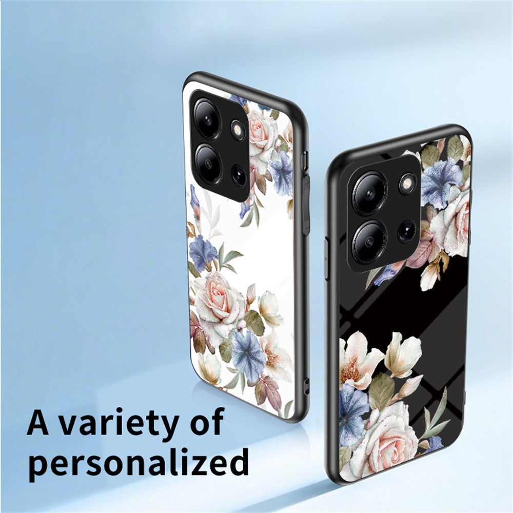 For Xiaomi Redmi 15C 4G (Global) (171mm) / Poco C85 4G (171mm) Case Floral Pattern TPU + Tempered Glass Protective Phone Cover