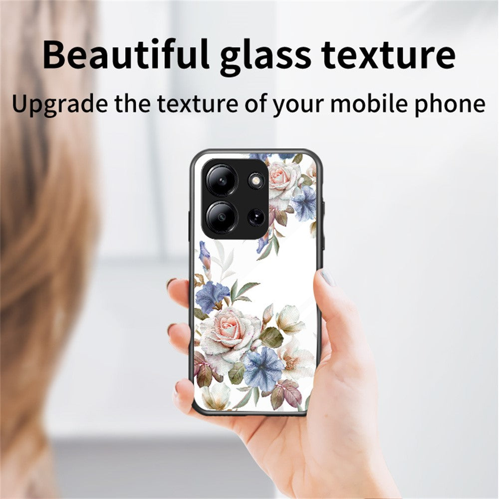 For Xiaomi Redmi 15C 4G (Global) (171mm) / Poco C85 4G (171mm) Case Floral Pattern TPU + Tempered Glass Protective Phone Cover