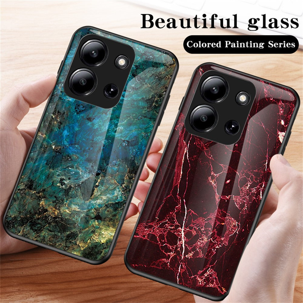 For Xiaomi Redmi 15C 4G (Global) (171mm) / Poco C85 4G (171mm) Case Marble Pattern Tempered Glass + PC + TPU Protective Phone Cover