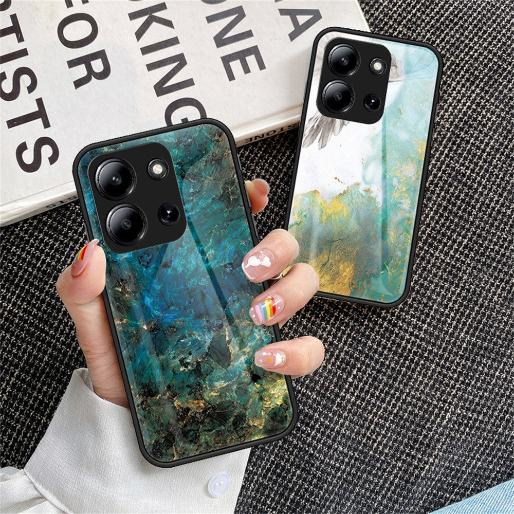 For Xiaomi Redmi 15C 4G (Global) (171mm) / Poco C85 4G (171mm) Case Marble Pattern Tempered Glass + PC + TPU Protective Phone Cover