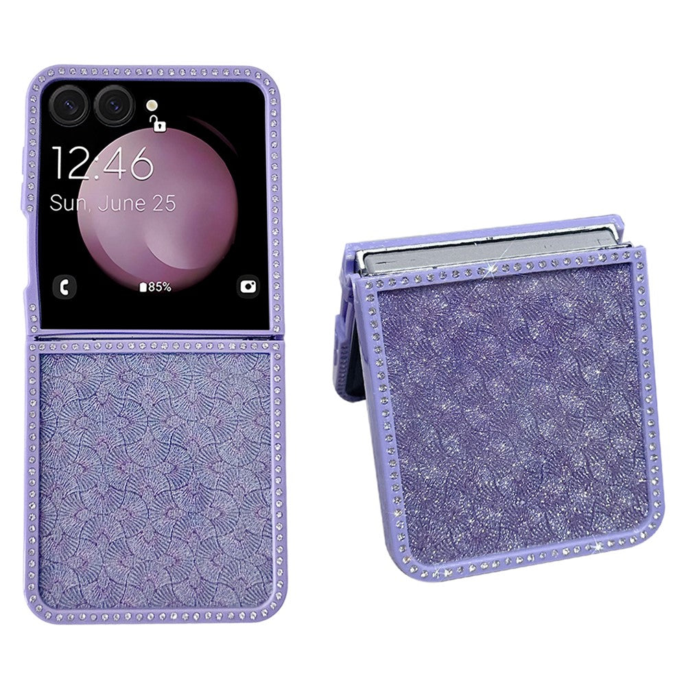 For Samsung Galaxy Z Flip7 5G Case Rhinestone Edge PC + TPU Clear Phone Cover with Glitter Paper