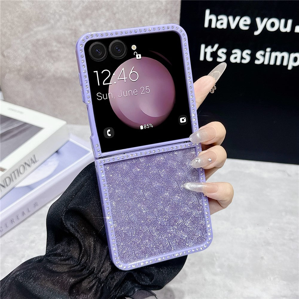 For Samsung Galaxy Z Flip7 5G Case Rhinestone Edge PC + TPU Clear Phone Cover with Glitter Paper