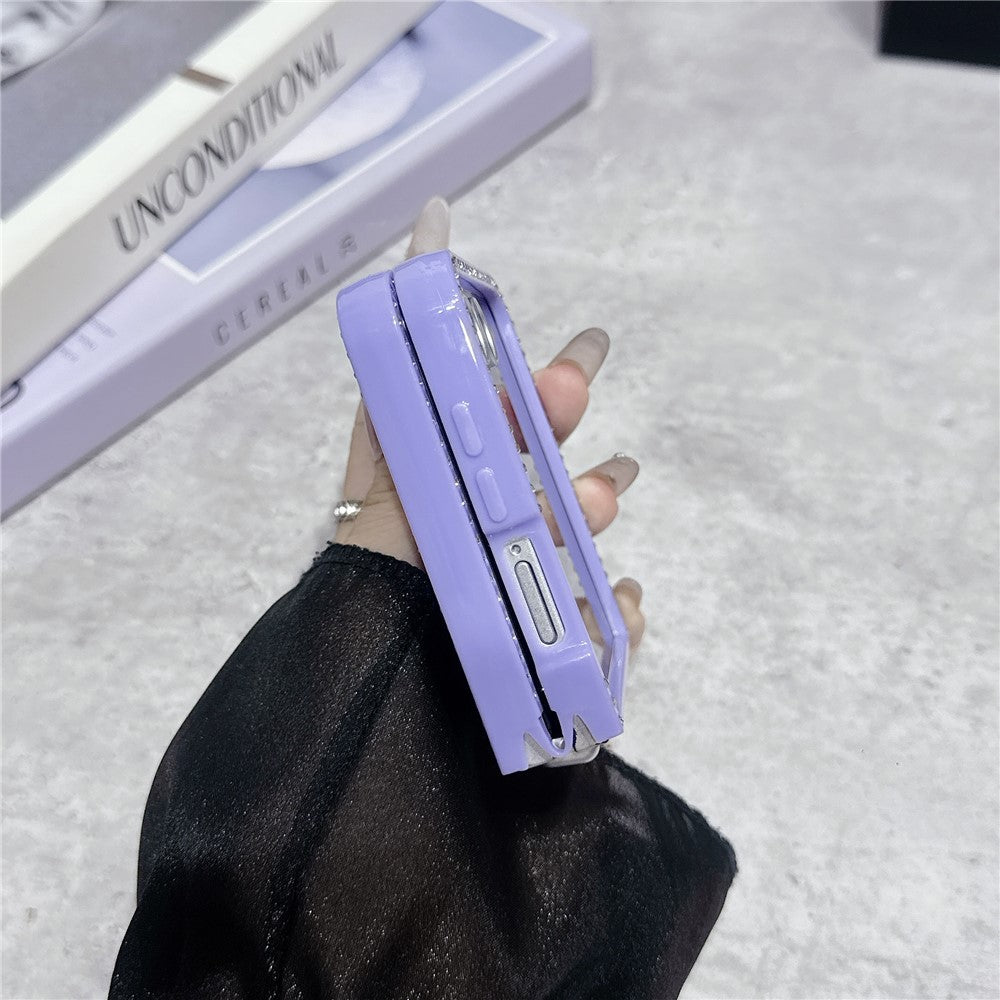 For Samsung Galaxy Z Flip7 5G Case Rhinestone Edge PC + TPU Clear Phone Cover with Glitter Paper