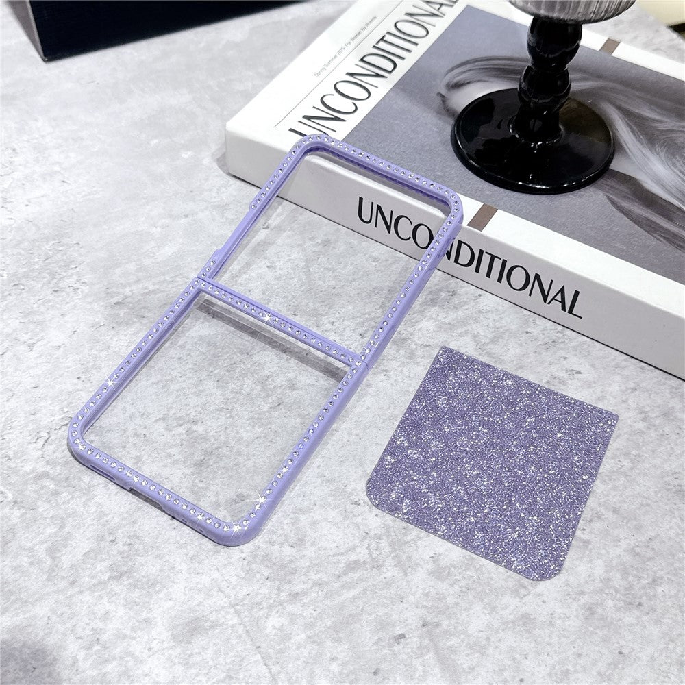 For Samsung Galaxy Z Flip7 5G Case Rhinestone Edge PC + TPU Clear Phone Cover with Glitter Paper