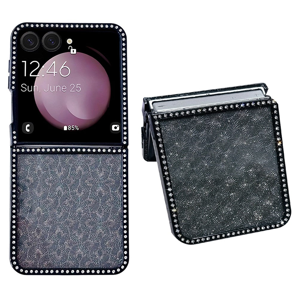 For Samsung Galaxy Z Flip7 5G Case Rhinestone Edge PC + TPU Clear Phone Cover with Glitter Paper
