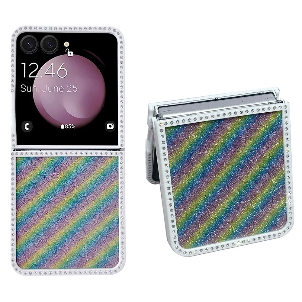 For Samsung Galaxy Z Flip7 5G Case Rhinestone Edge PC + TPU Clear Phone Cover with Glitter Paper