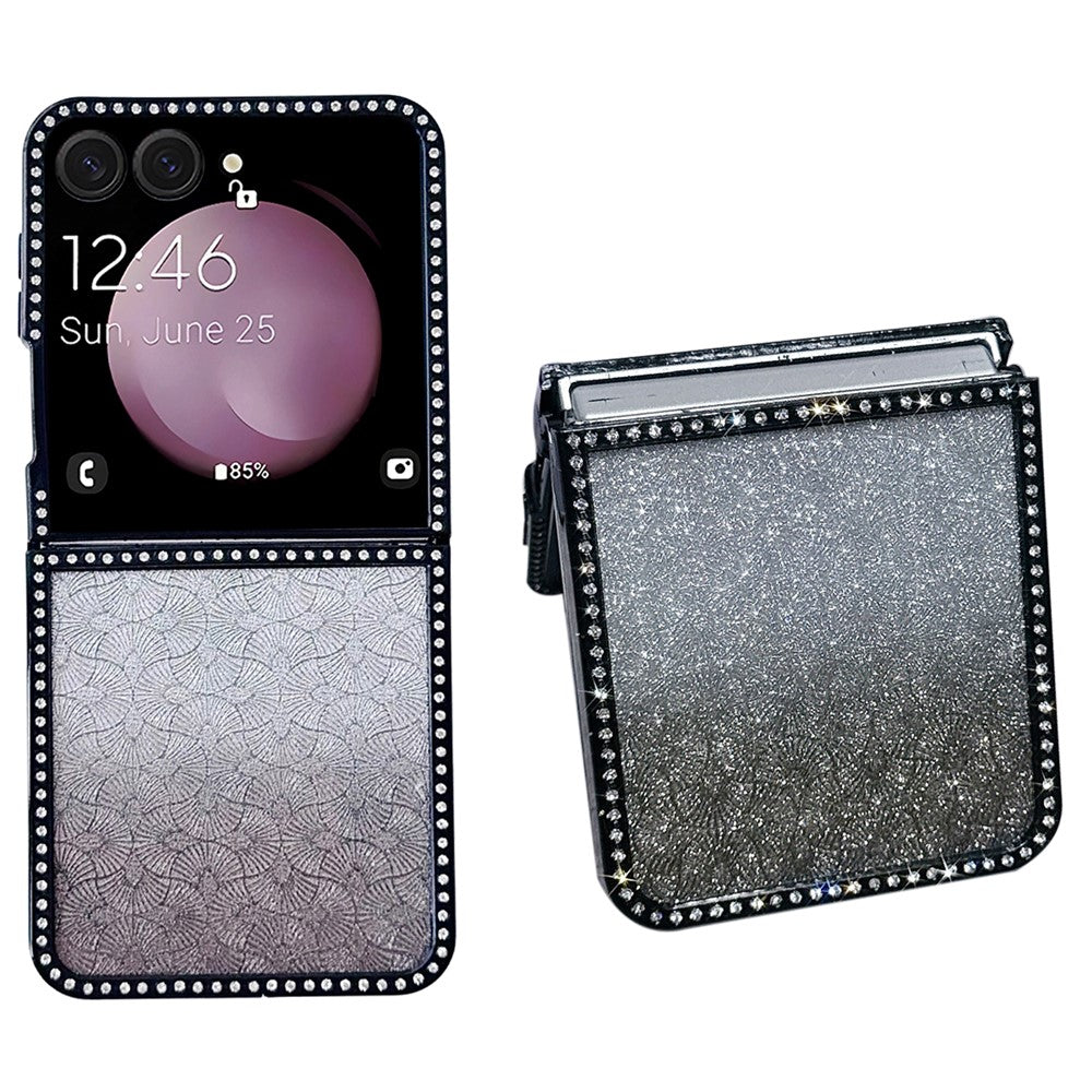 For Samsung Galaxy Z Flip7 5G Case Rhinestone Edge PC + TPU Clear Phone Cover with Glitter Paper