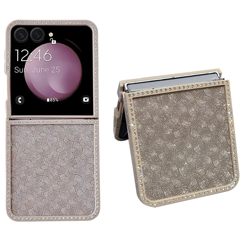 For Samsung Galaxy Z Flip7 5G Case Rhinestone Edge PC + TPU Clear Phone Cover with Glitter Paper