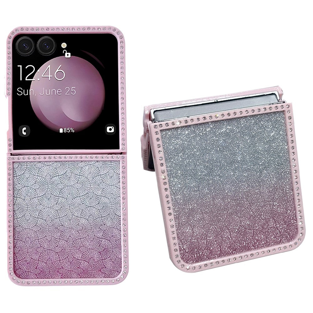 For Samsung Galaxy Z Flip7 5G Case Rhinestone Edge PC + TPU Clear Phone Cover with Glitter Paper
