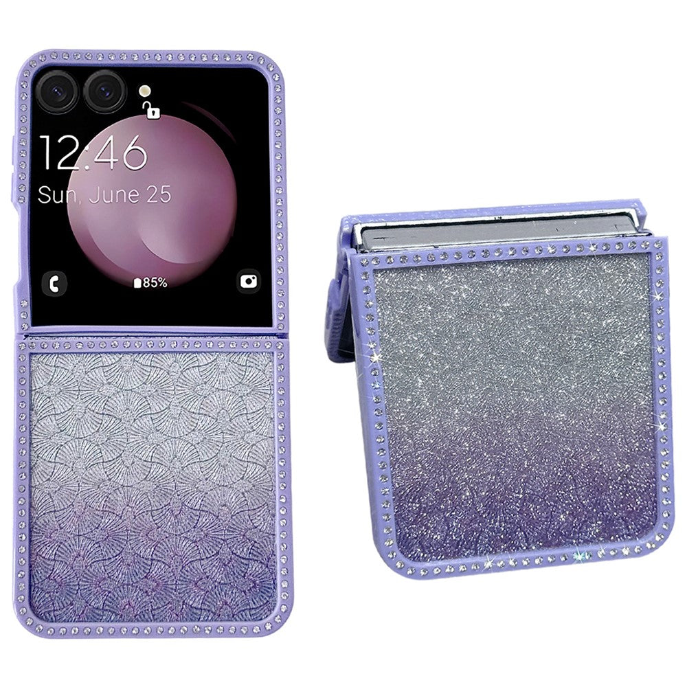 For Samsung Galaxy Z Flip7 5G Case Rhinestone Edge PC + TPU Clear Phone Cover with Glitter Paper