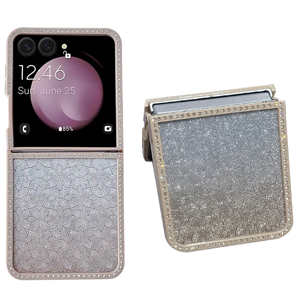 For Samsung Galaxy Z Flip7 5G Case Rhinestone Edge PC + TPU Clear Phone Cover with Glitter Paper