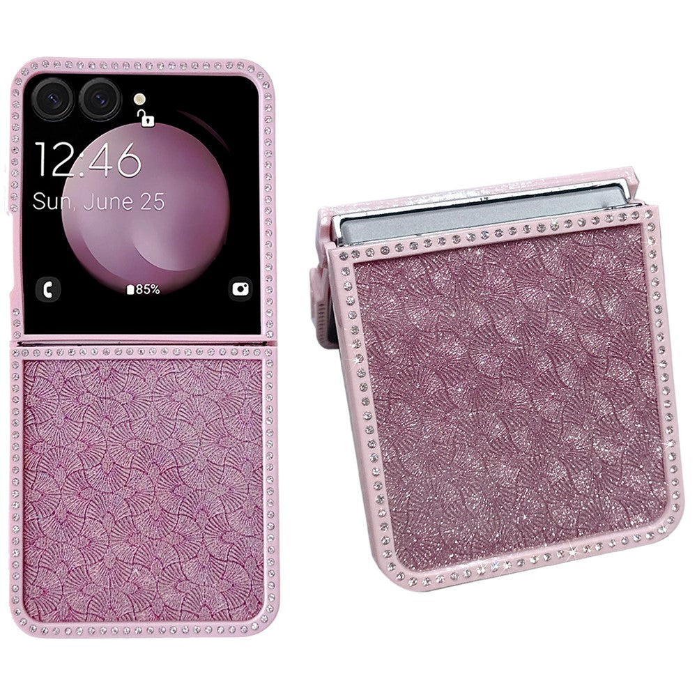 For Samsung Galaxy Z Flip7 5G Case Rhinestone Edge PC + TPU Clear Phone Cover with Glitter Paper