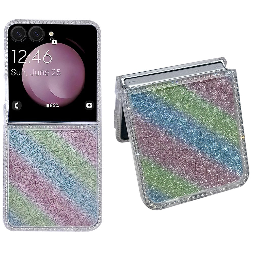 For Samsung Galaxy Z Flip7 5G Case Rhinestone Edge PC + TPU Clear Phone Cover with Glitter Paper