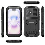 R-JUST til iPhone 17 Cover PC + Silikone + Metal Støttefod Telefoncover med Hærdet Glasfilm
