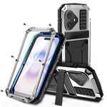 R-JUST til iPhone 17 Cover PC + Silikone + Metal Støttefod Telefoncover med Hærdet Glasfilm